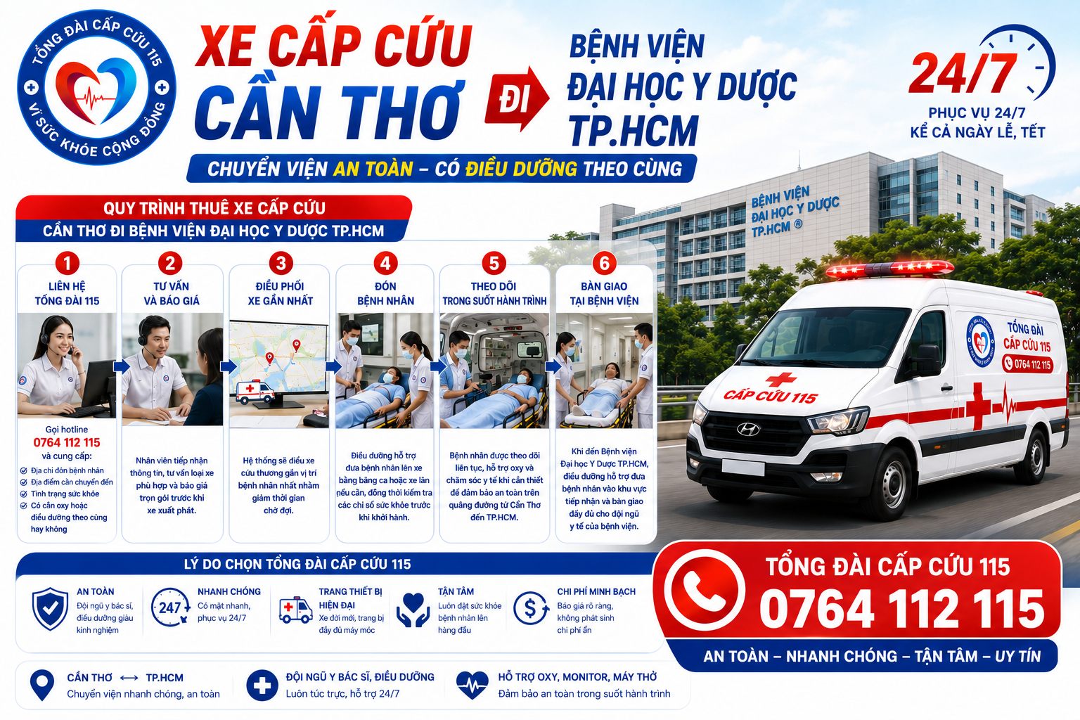 Quy trình thuê xe Cấp Cứu Cần Thơ Đi Bệnh Viện Đại Học Y Dược TP.HCM
