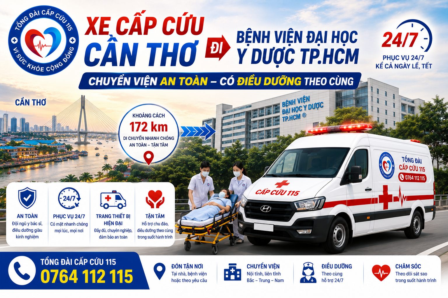 Xe Cấp Cứu Cần Thơ Đi Bệnh Viện Đại Học Y Dược TP.HCM