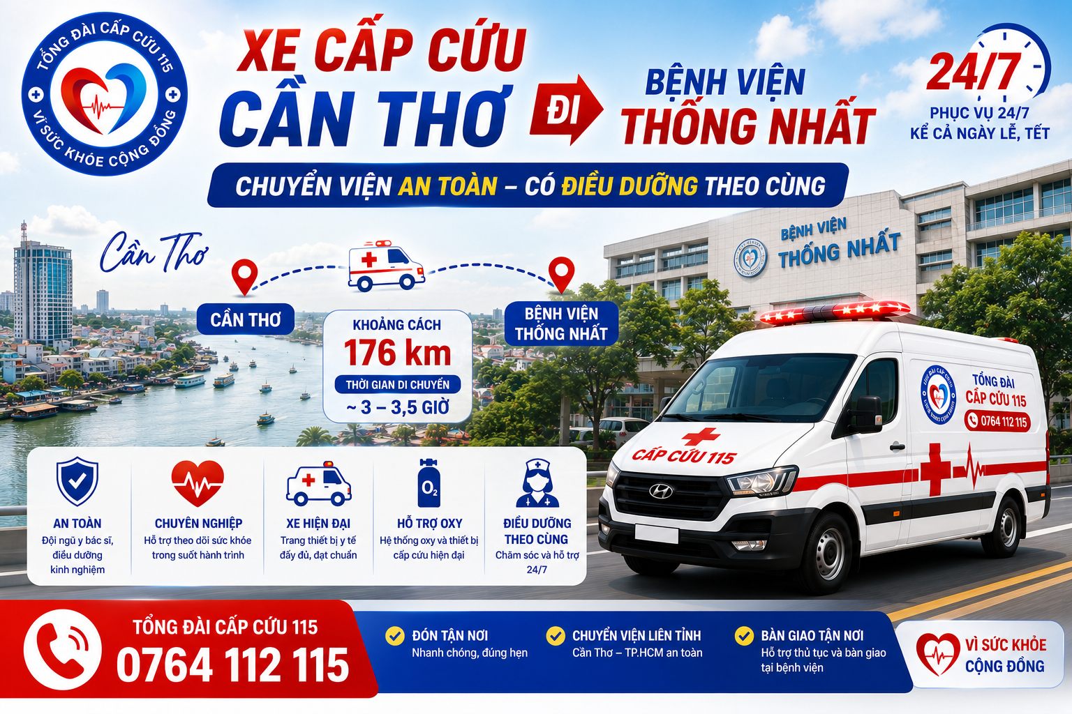 Xe Cấp Cứu Cần Thơ Đi Bệnh Viện Thống Nhất 24/7 | Chuyển Viện An Toàn