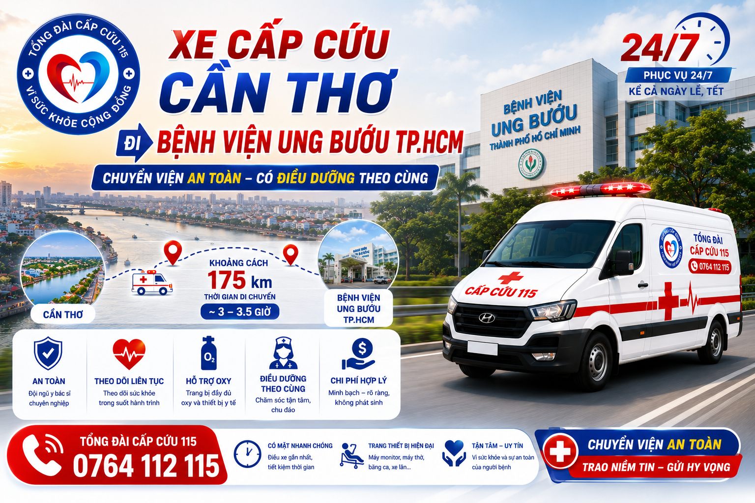 Xe Cấp Cứu Cần Thơ Đi Bệnh Viện Ung Bướu TP.HCM 24/7 | Chuyển Viện An Toàn