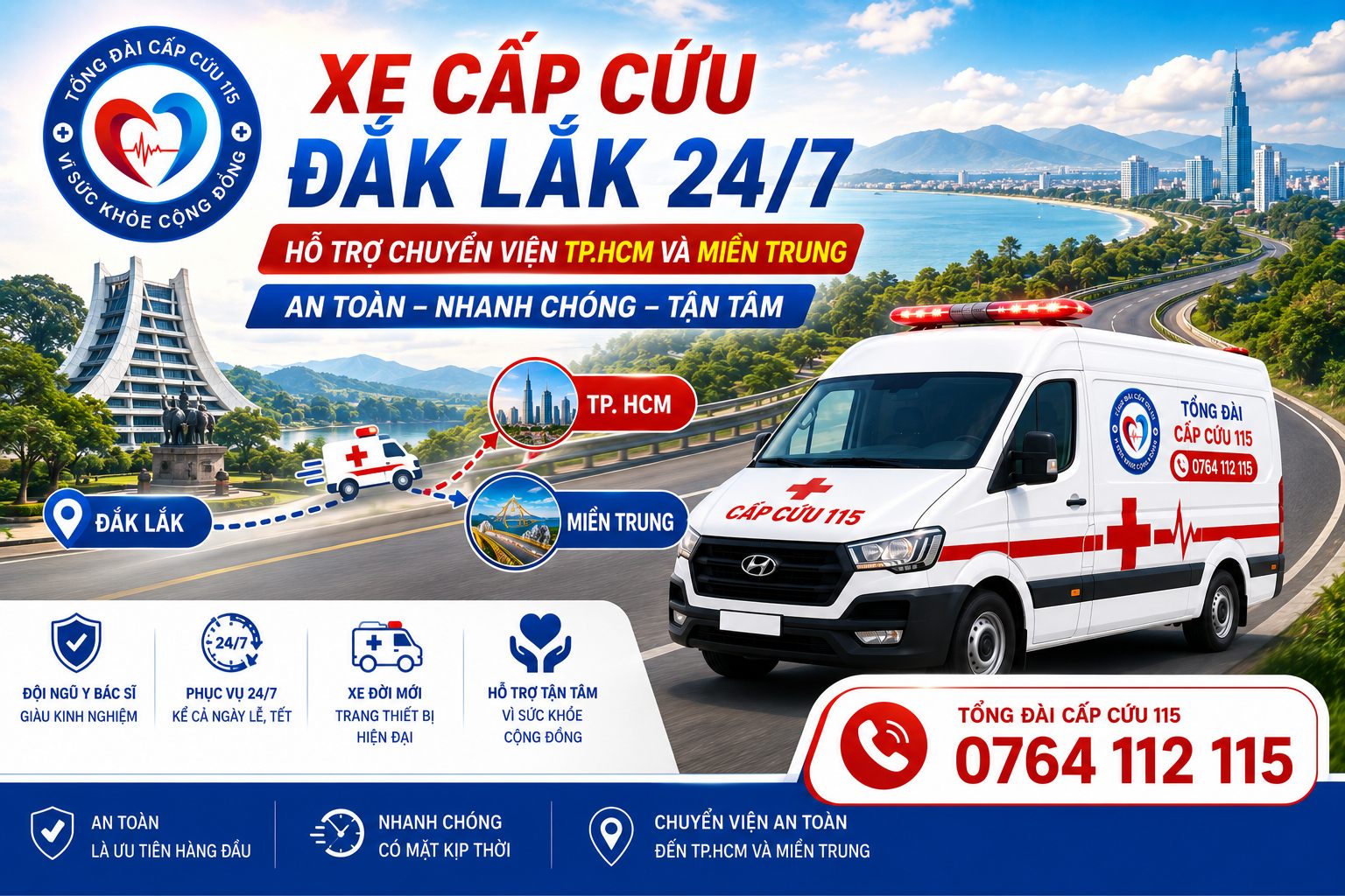 Xe Cấp Cứu Đắk Lắk 24/7 - Hỗ Trợ Chuyển Viện TP.HCM Và Miền Trung