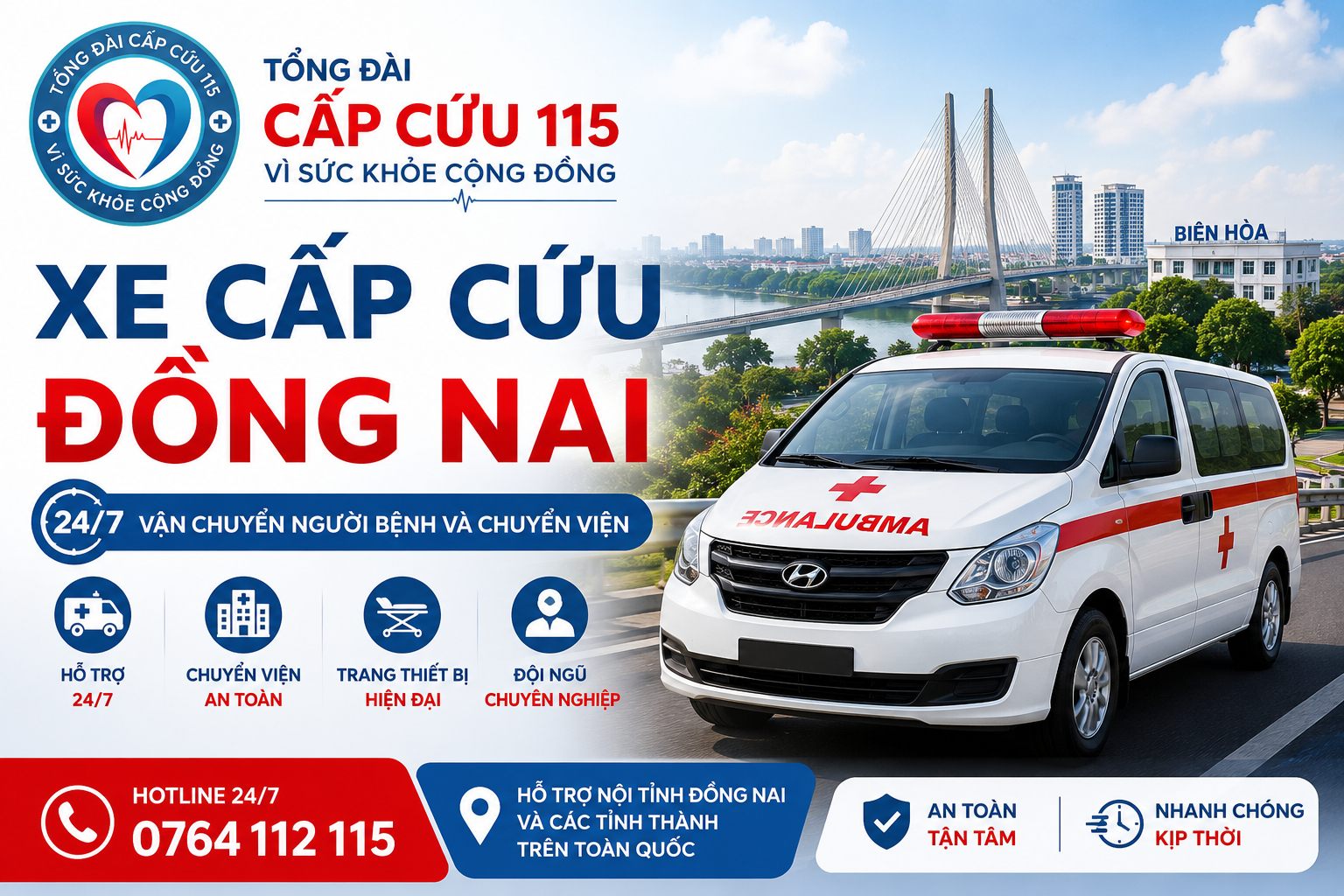 Xe cấp cứu Đồng Nai 24/7 hỗ trợ vận chuyển người bệnh và chuyển viện đến TP.HCM