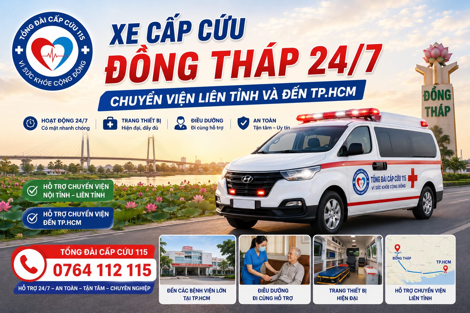 Xe Cấp Cứu Đồng Tháp 24/7 - Chuyển Viện Liên Tỉnh Và Đến TP.HCM nhanh chóng