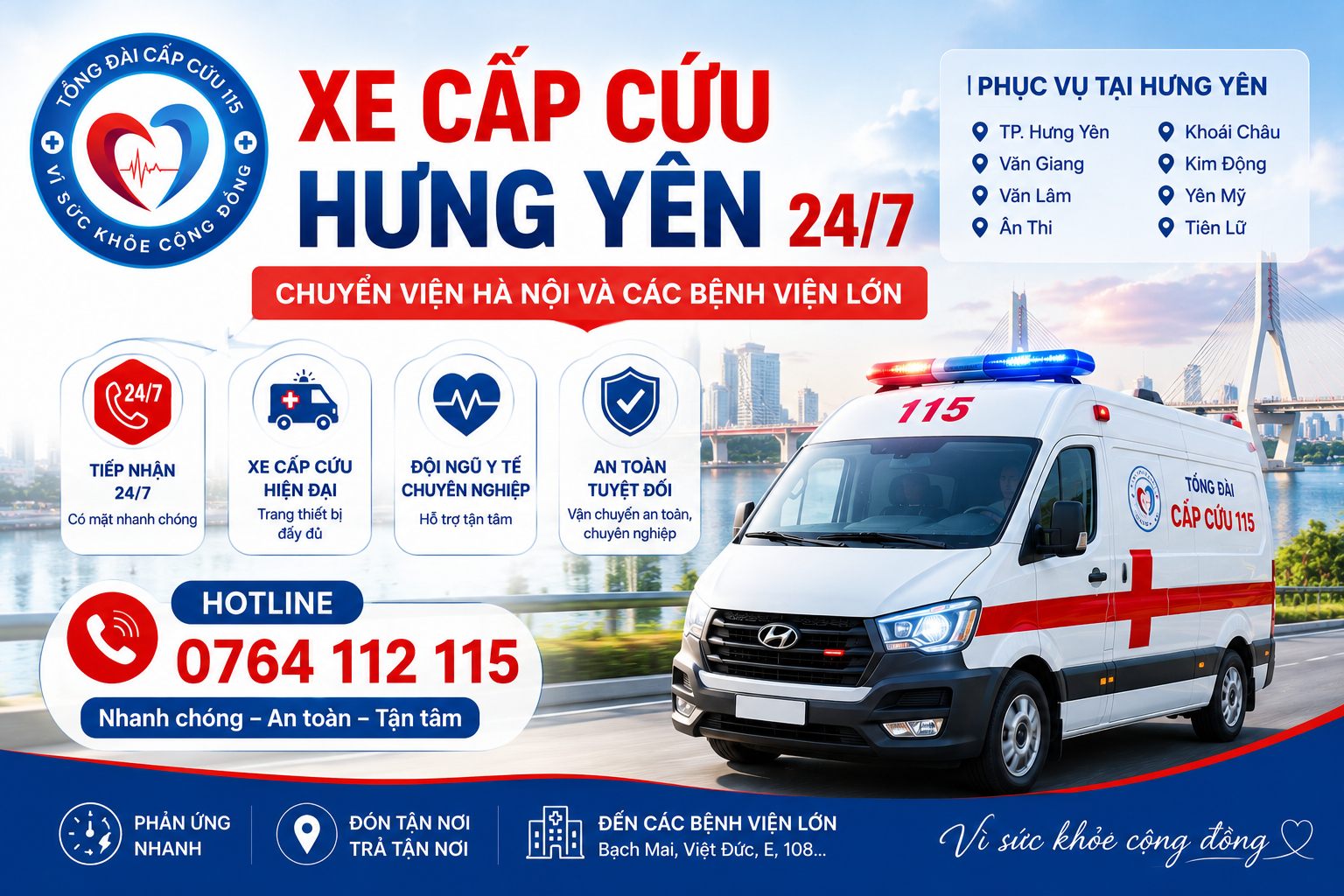 Xe cấp cứu Hưng Yên 24/7 - Tổng đài cấp cứu 115