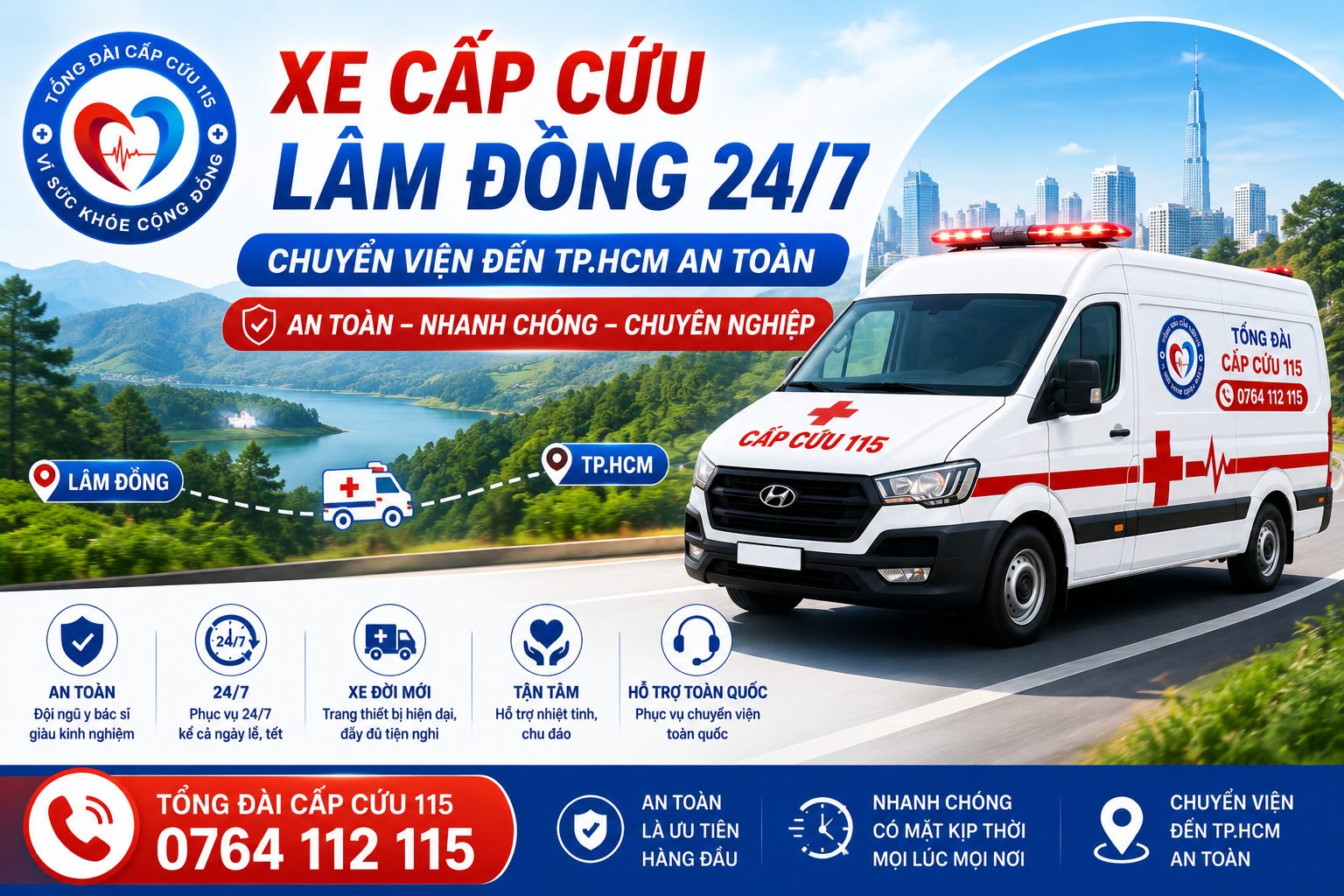 Xe cấp cứu Lâm Đồng 24/7 - Tổng Đài Cấp Cứu 115