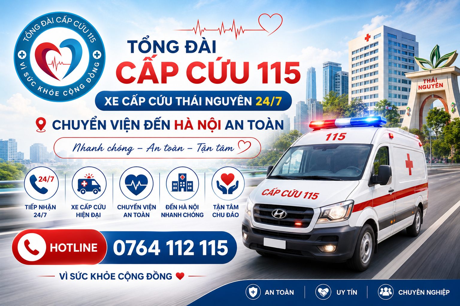 Xe cấp cứu Thái Nguyên - Tổng đài cấp cứu 115