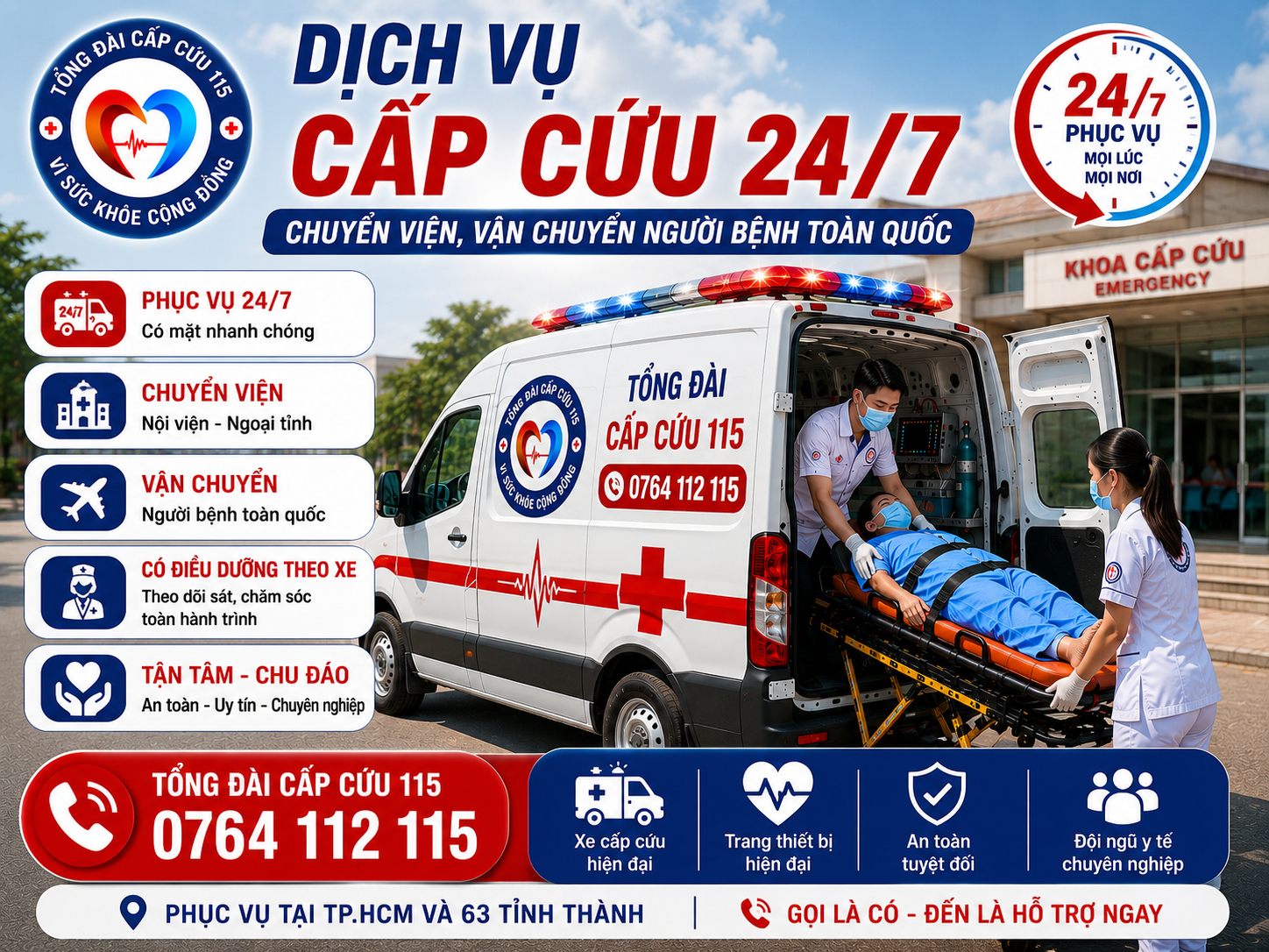 Dịch Vụ Cấp Cứu 24/7 | Chuyển Viện, Vận Chuyển Người Bệnh Toàn Quốc