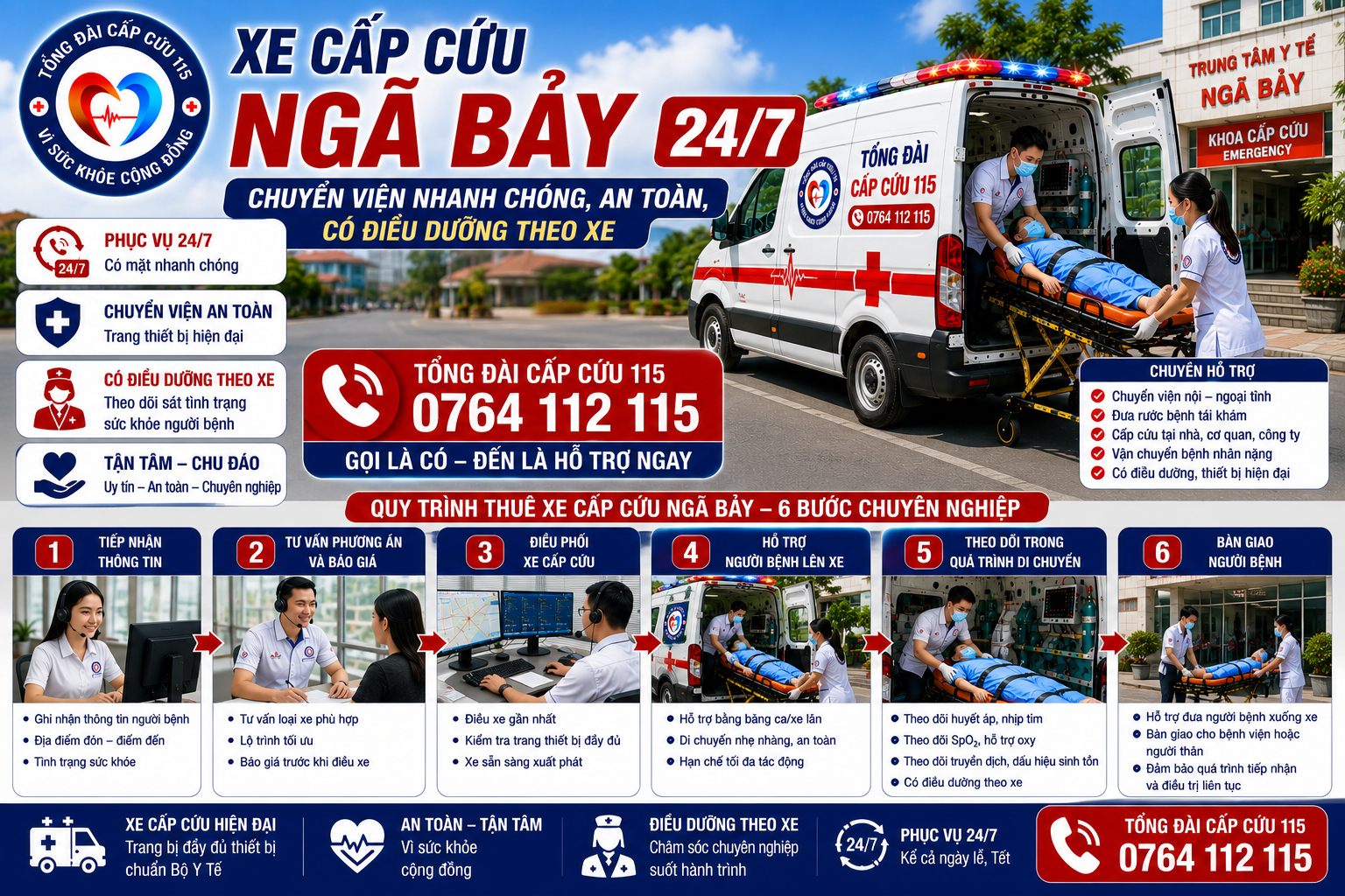 Quy trình thuê xe cấp cứu Ngã Bảy