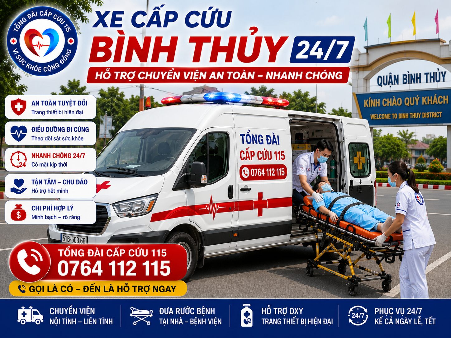 Xe Cấp Cứu Bình Thủy 24/7 | Chuyển Viện Nhanh Chóng, An Toàn, Có Điều Dưỡng