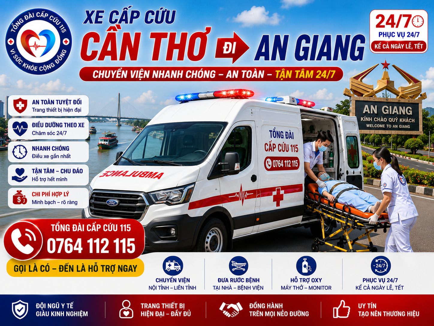 Xe Cấp Cứu Cần Thơ Đi An Giang 24/7 | Chuyển Viện Nhanh Chóng, An Toàn