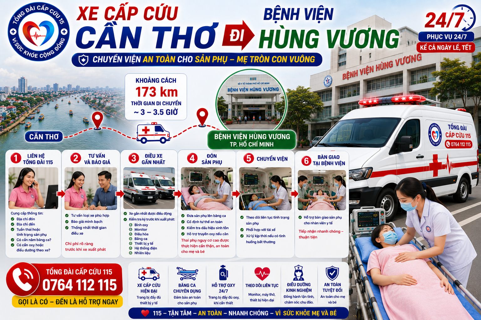 Xe Cấp Cứu Cần Thơ Đi Bệnh Viện Hùng Vương 24/7 | Chuyển Viện An Toàn