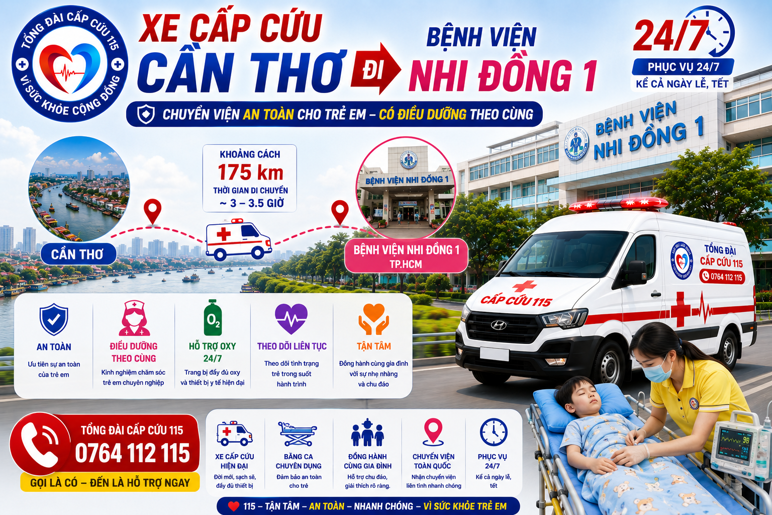 Xe Cấp Cứu Cần Thơ Đi Bệnh Viện Nhi Đồng 1 24/7 | Chuyển Viện An Toàn