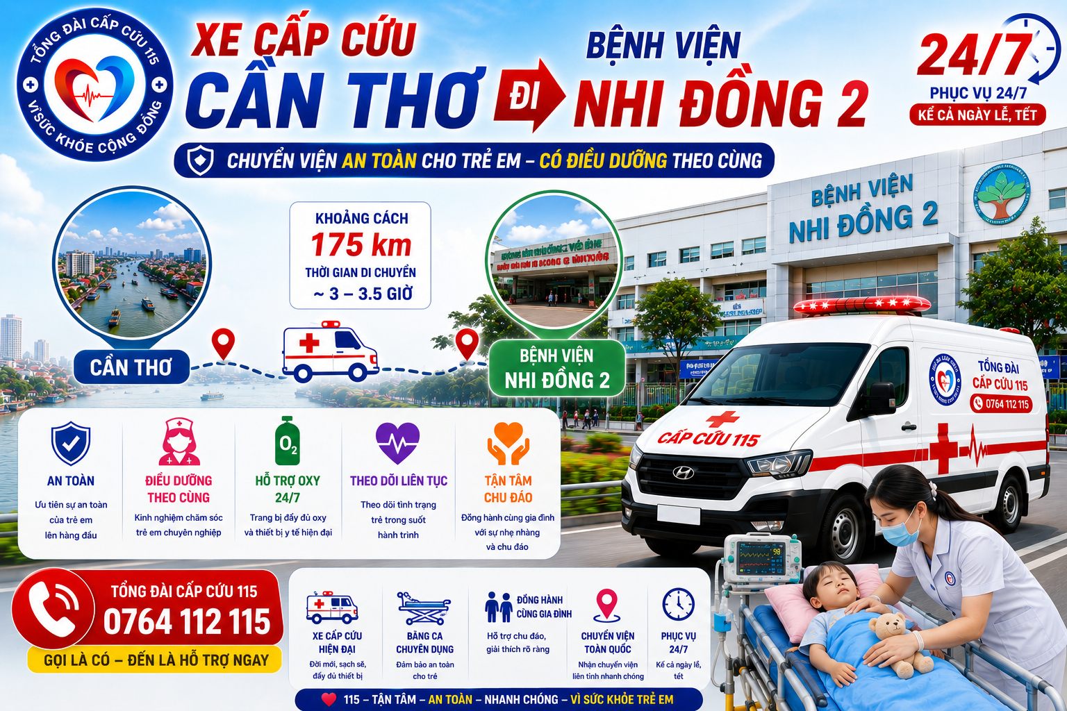 Xe Cấp Cứu Cần Thơ Đi Bệnh Viện Nhi Đồng 2 24/7 - Chuyển Viện An Toàn Cho Bệnh Nhi