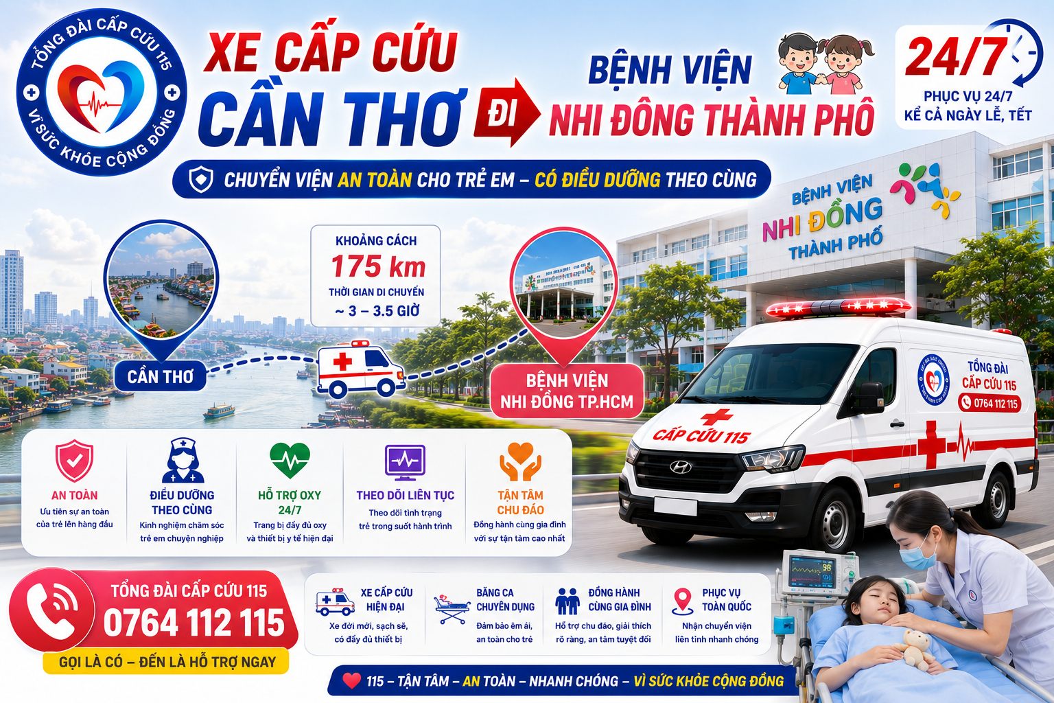 Xe Cấp Cứu Cần Thơ Đi Bệnh Viện Nhi Đồng Thành Phố