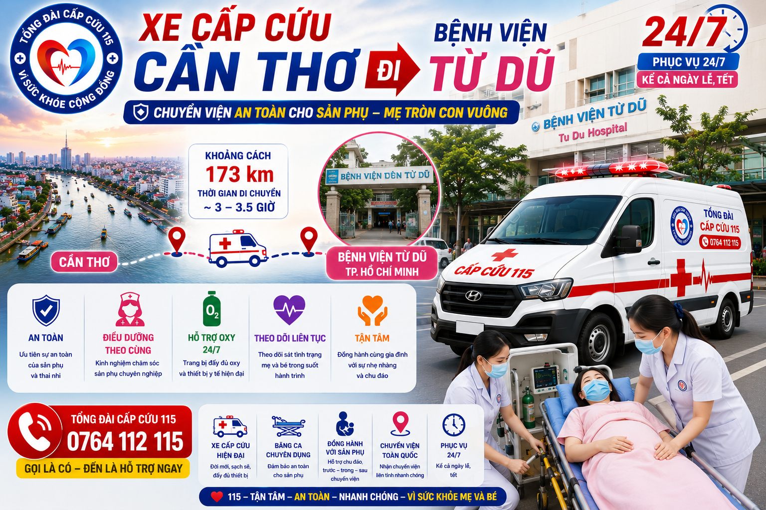 Xe Cấp Cứu Cần Thơ Đi Bệnh Viện Từ Dũ 24/7 - Chuyển Viện An Toàn Cho Sản Phụ