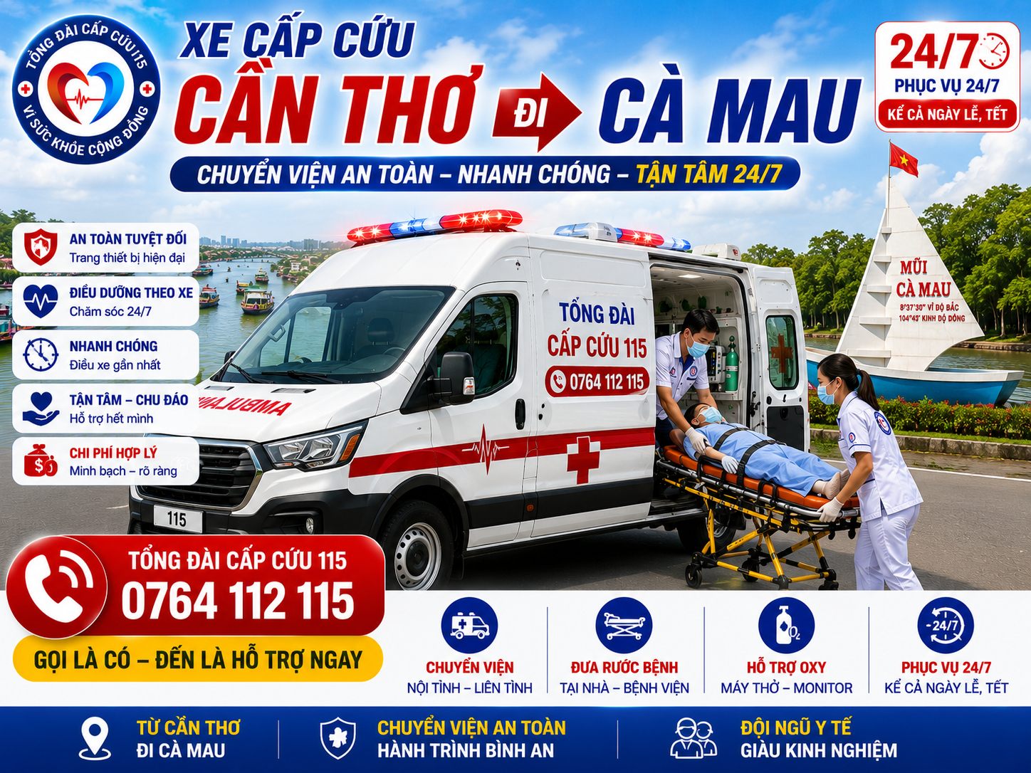 Xe Cấp Cứu Cần Thơ Đi Cà Mau 24/7 - Chuyển Viện An Toàn, Nhanh Chóng