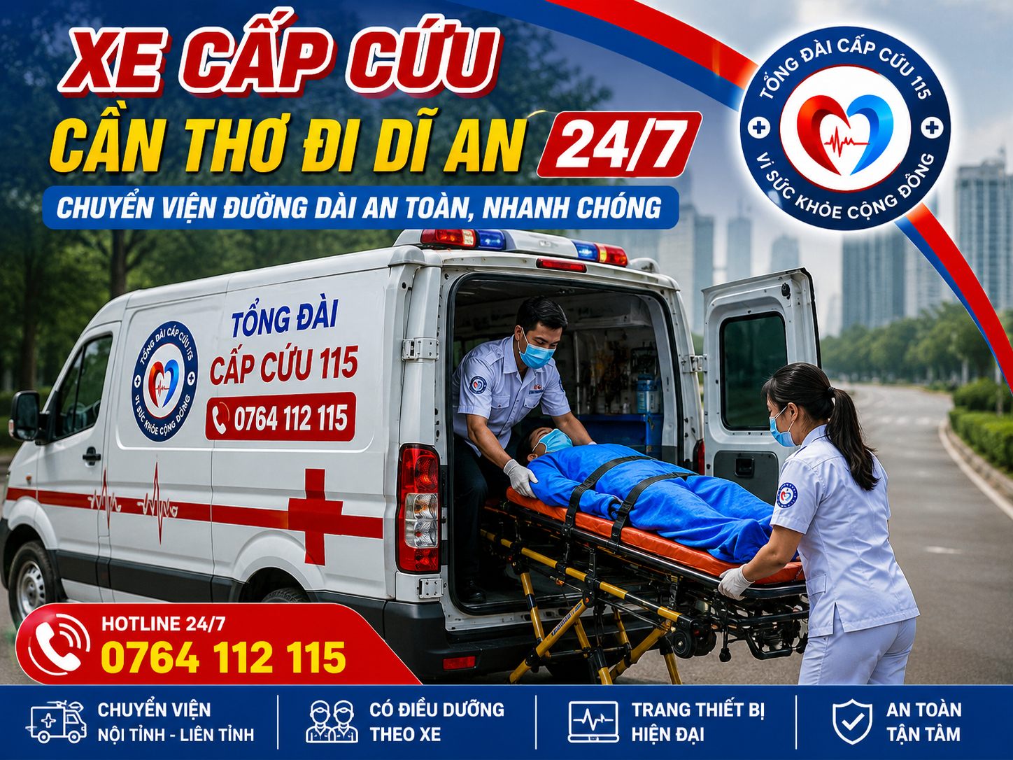 Xe Cấp Cứu Cần Thơ Đi Dĩ An 24/7 | Chuyển Viện An Toàn, Có Điều Dưỡng Theo Xe