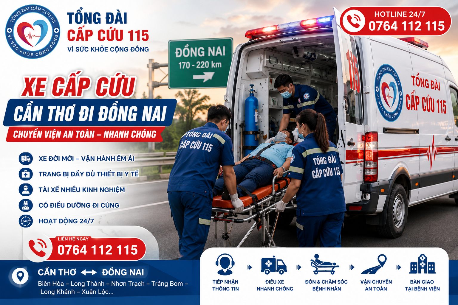 Xe Cấp Cứu Cần Thơ Đi Đồng Nai 24/7 | Chuyển Viện An Toàn, Nhanh Chóng