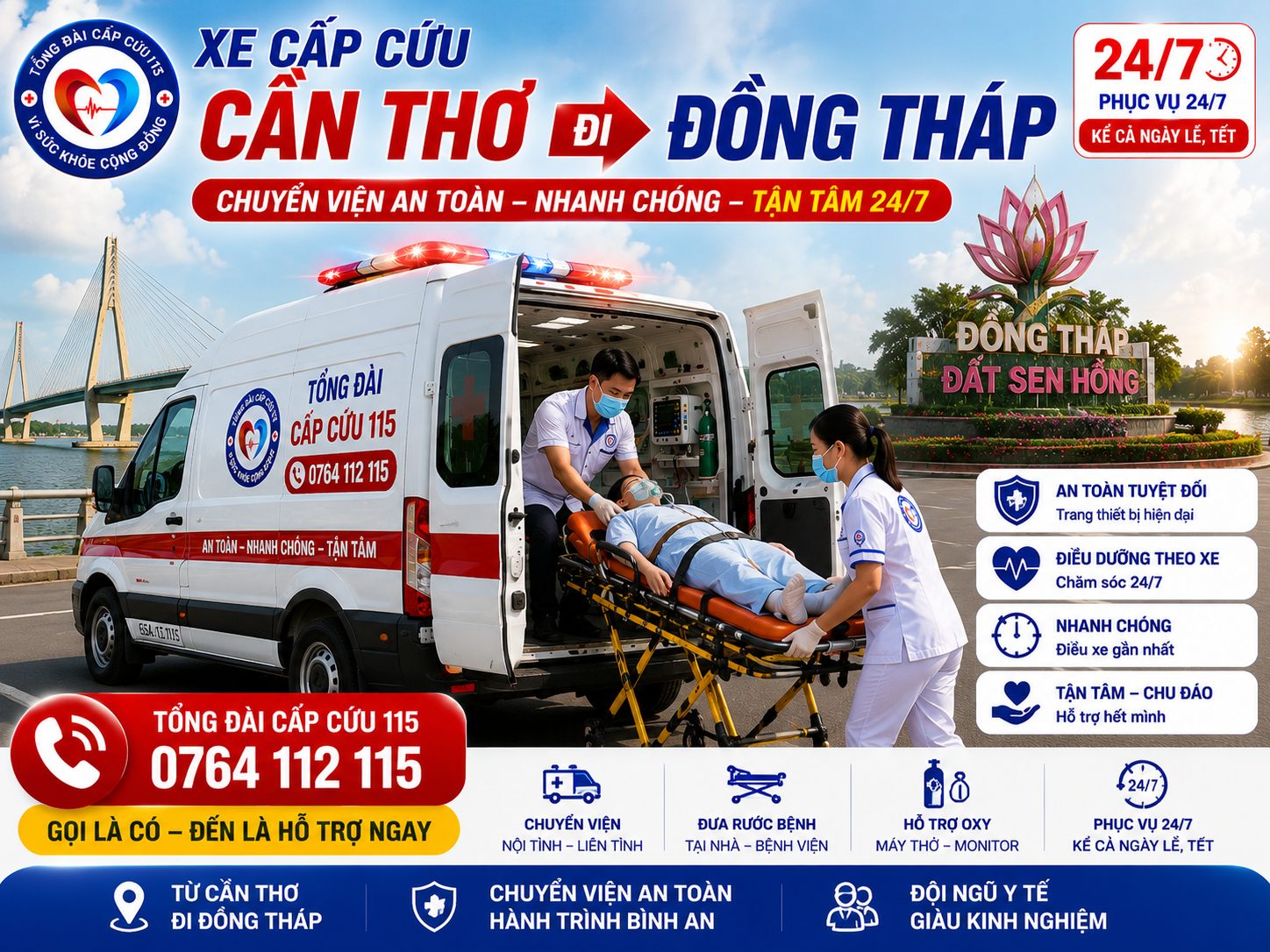 Xe Cấp Cứu Cần Thơ Đi Đồng Tháp 24/7 | Chuyển Viện An Toàn, Nhanh Chóng