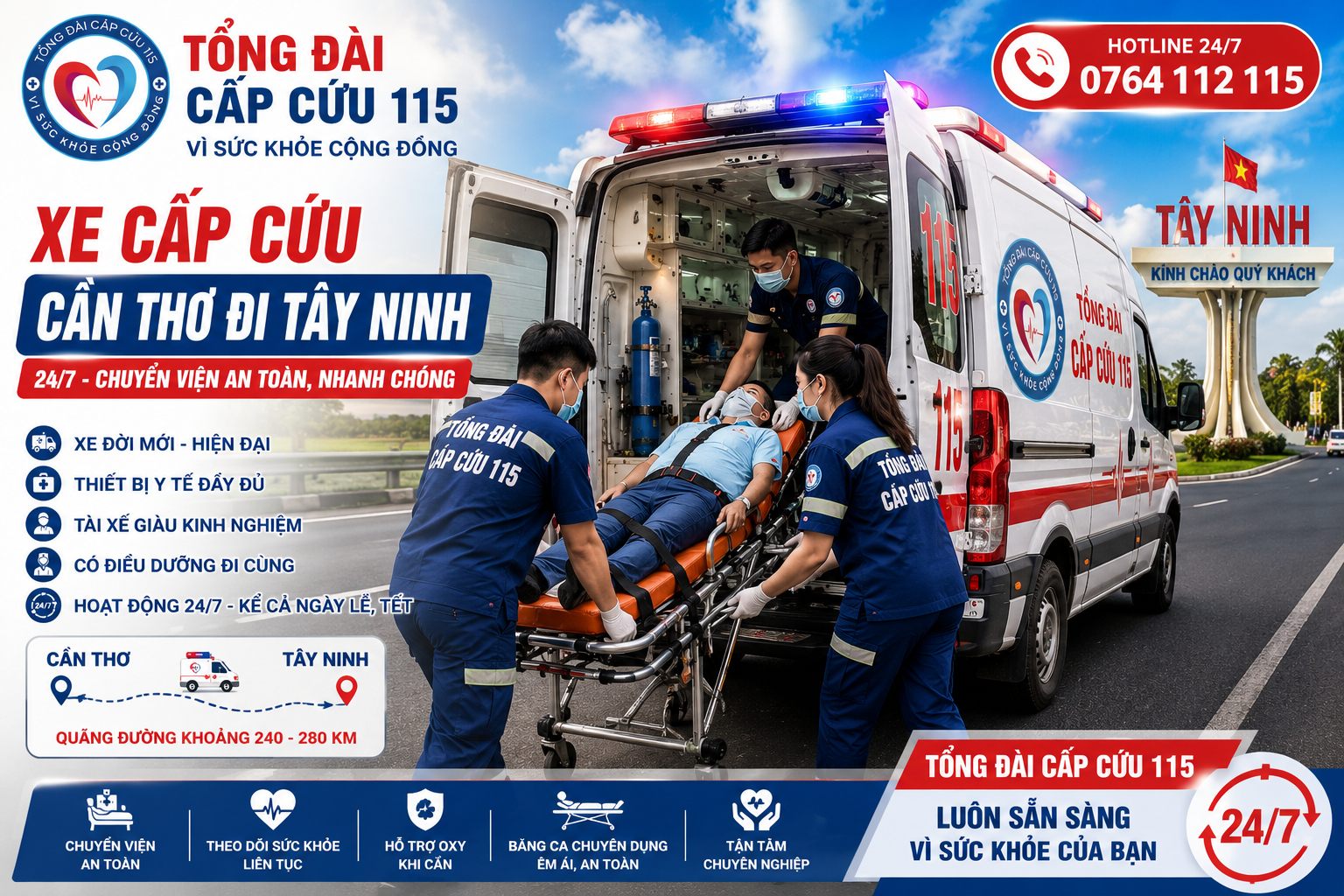 Xe Cấp Cứu Cần Thơ Đi Tây Ninh 24/7 | Chuyển Viện An Toàn, Nhanh Chóng