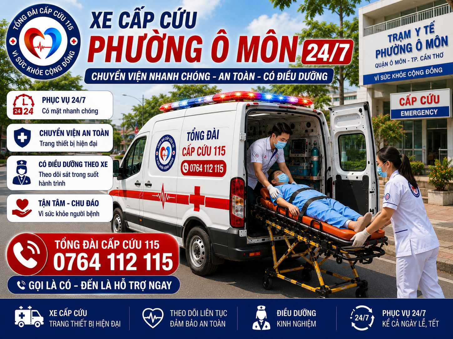 Xe Cấp Cứu Ô Môn 24/7 | Chuyển Viện Nhanh Chóng, An Toàn, Có Điều Dưỡng