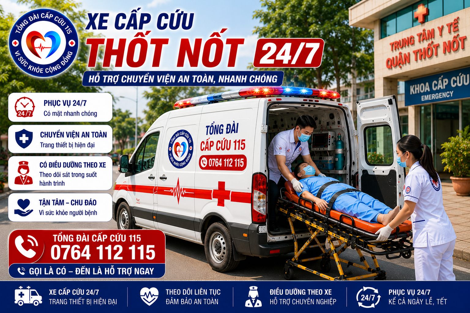 Xe Cấp Cứu Thốt Nốt 24/7 | Chuyển Viện Nhanh Chóng, Có Điều Dưỡng Theo Xe