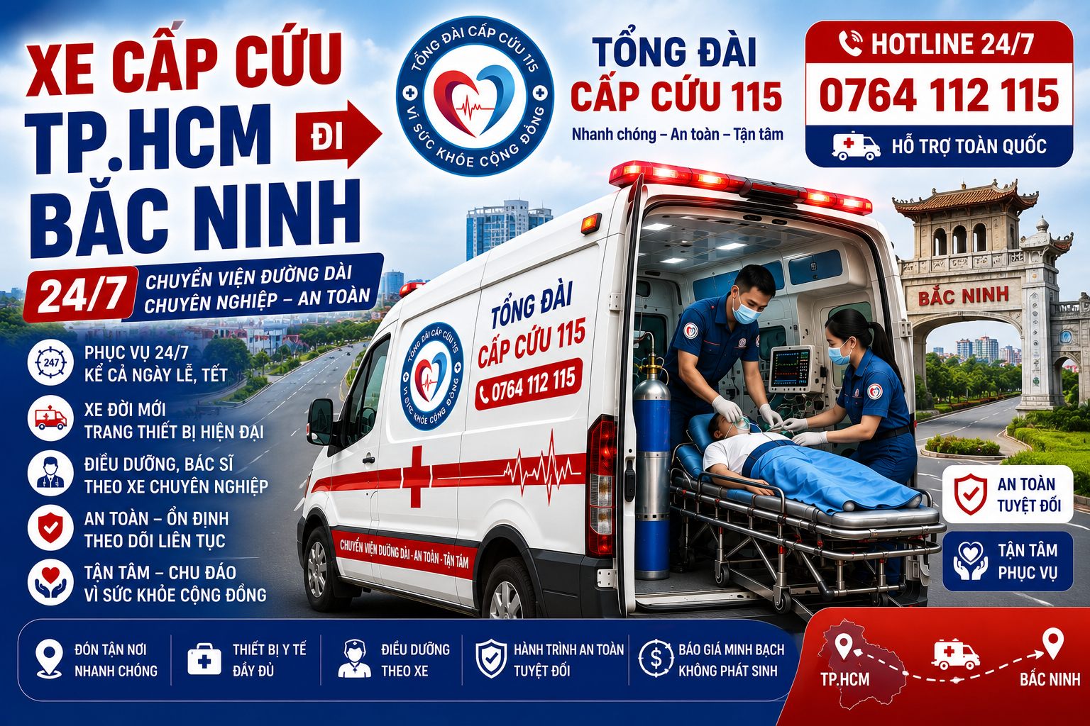 Xe Cấp Cứu TP.HCM Đi Bắc Ninh 24/7 | Chuyển Viện Đường Dài An Toàn