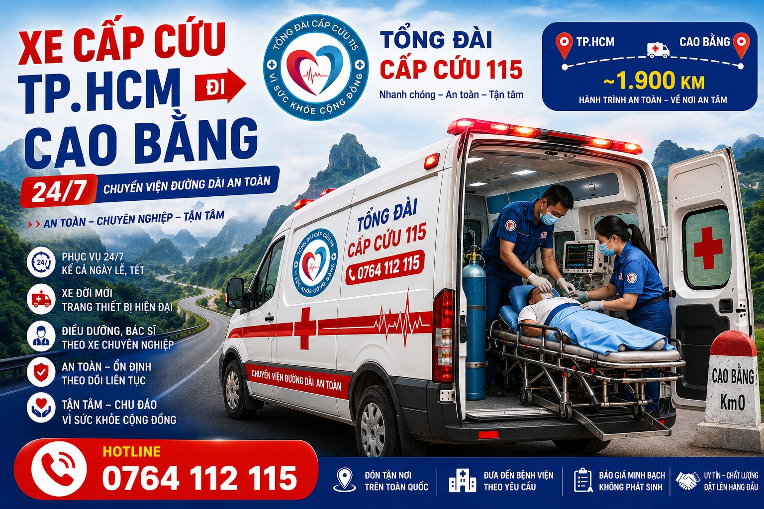 Xe Cấp Cứu TP.HCM Đi Cao Bằng 24/7 | Chuyển Viện An Toàn