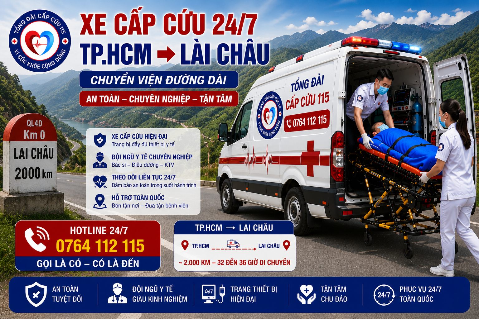 Xe Cấp Cứu TP.HCM Đi Lai Châu 24/7 | Chuyển Viện Đường Dài An Toàn