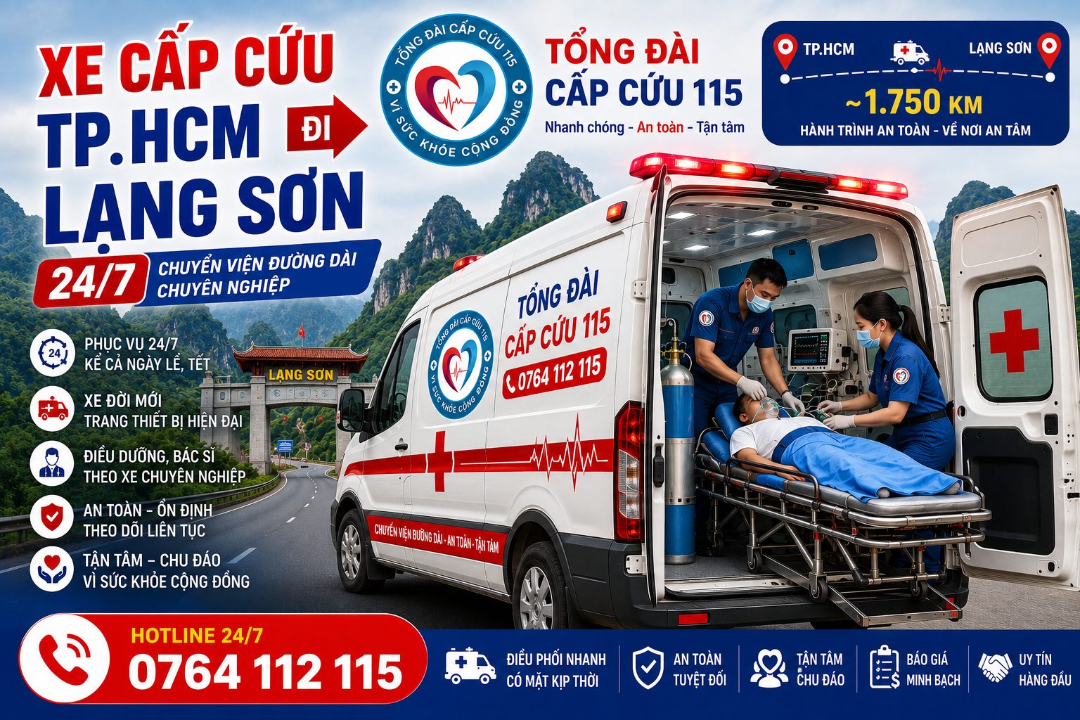 Xe Cấp Cứu TP.HCM Đi Lạng Sơn 24/7 | Chuyển Viện Đường Dài An Toàn