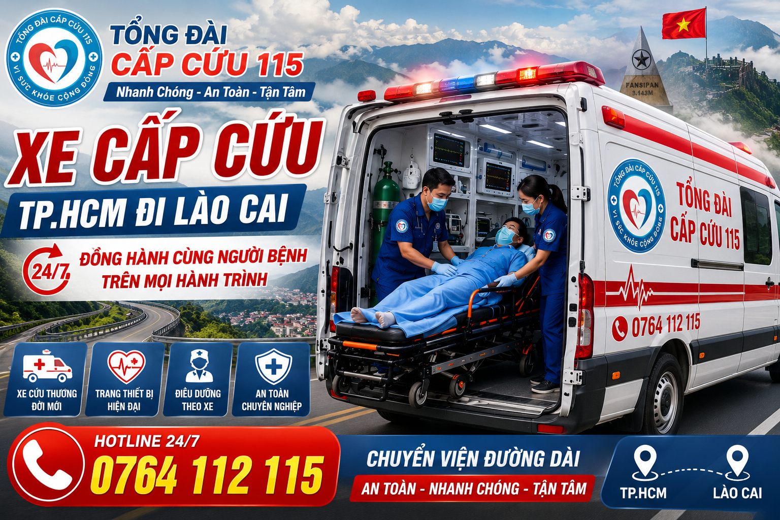 Xe Cấp Cứu TP.HCM Đi Lào Cai 24/7 | Chuyển Viện Đường Dài An Toàn