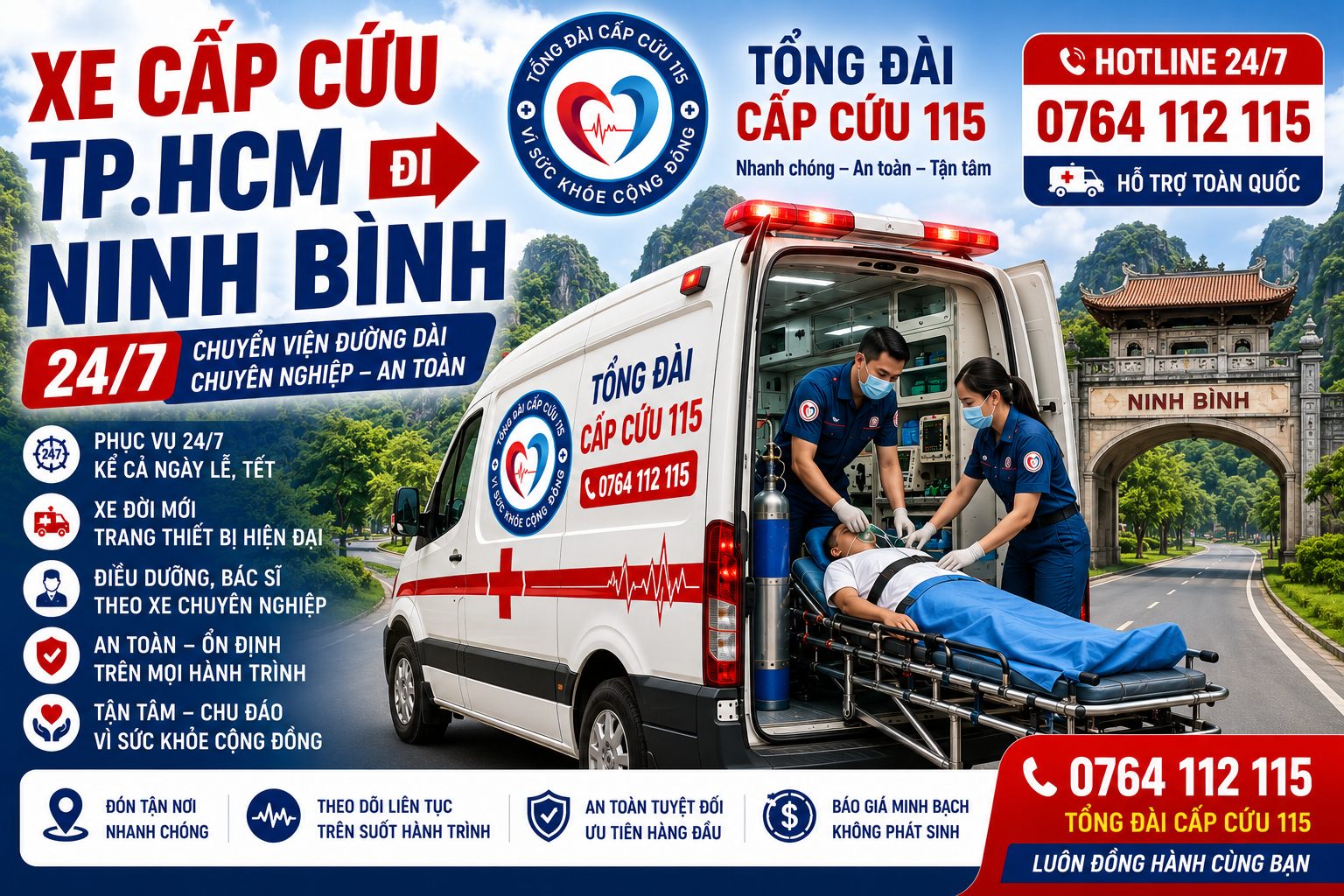Xe Cấp Cứu TP.HCM Đi Ninh Bình 24/7 | Chuyển Viện Đường Dài An Toàn