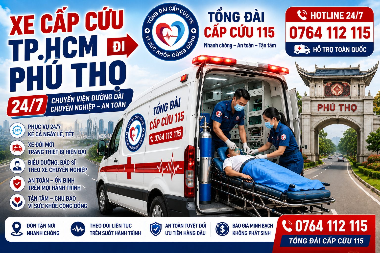 Xe Cấp Cứu TP.HCM Đi Phú Thọ 24/7 | Chuyển Viện Đường Dài An Toàn