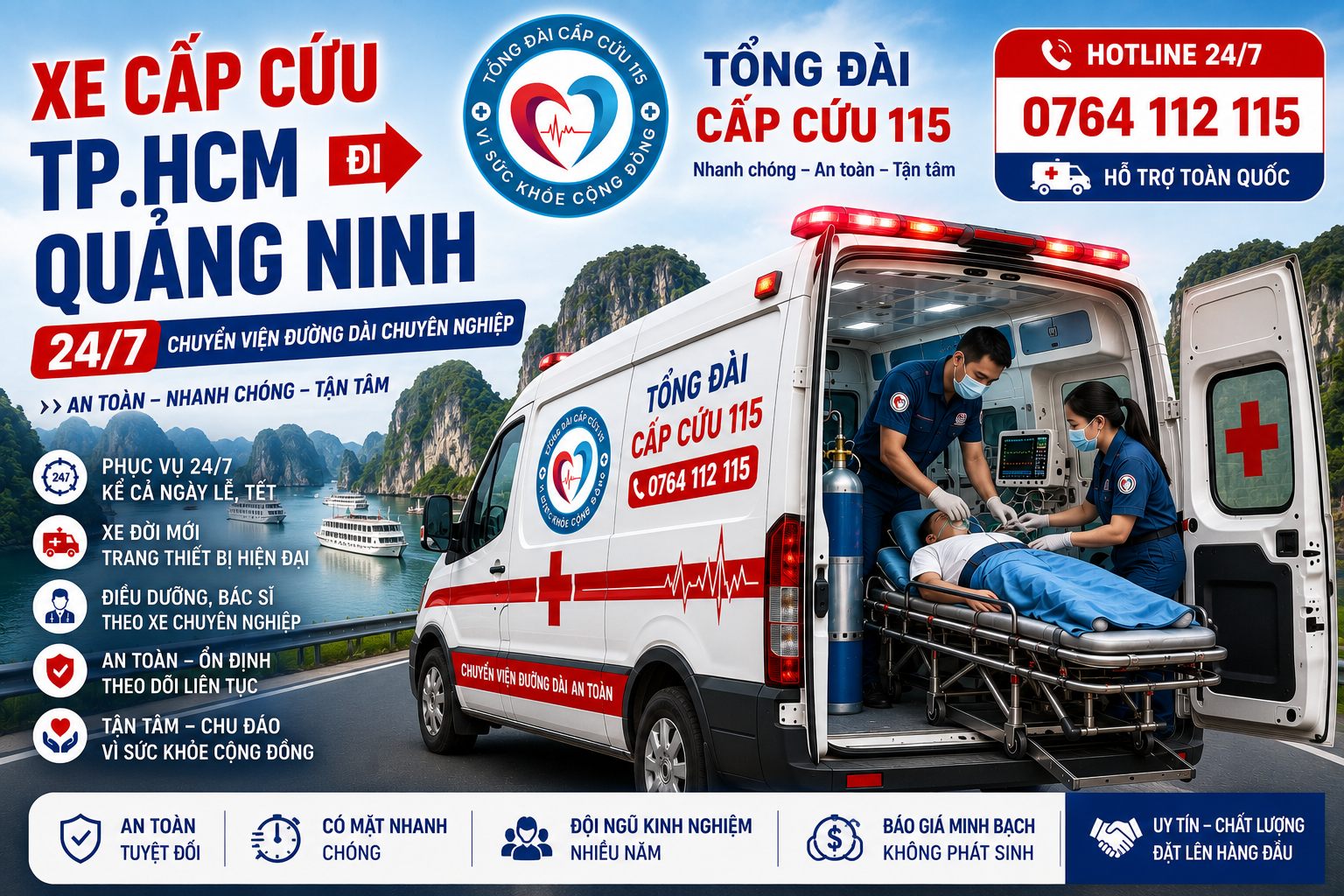 Xe Cấp Cứu TP.HCM Đi Quảng Ninh 24/7 | Chuyển Viện Đường Dài An Toàn