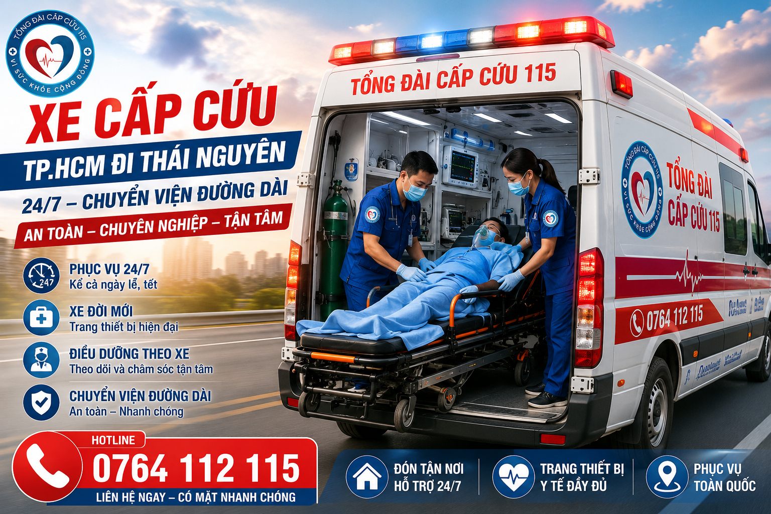Xe Cấp Cứu TP.HCM Đi Thái Nguyên 24/7 | Chuyển Viện Đường Dài An Toàn