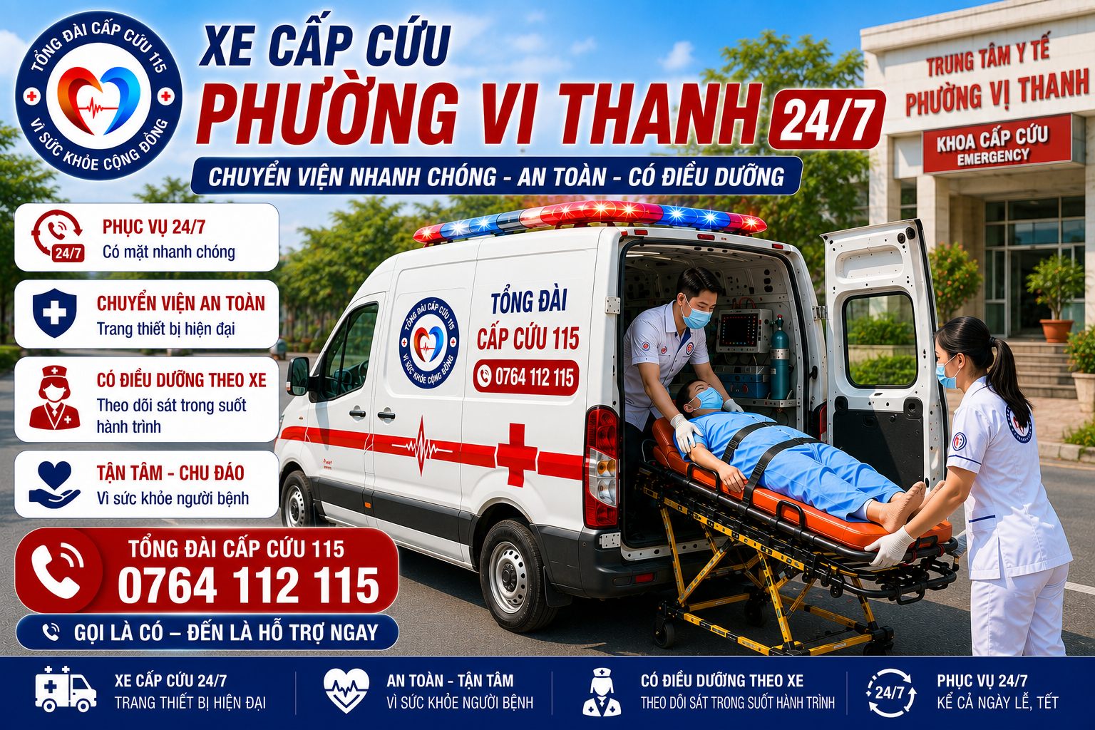 Xe Cấp Cứu Vị Thanh 24/7 | Chuyển Viện Nhanh Chóng, An Toàn, Có Điều Dưỡng