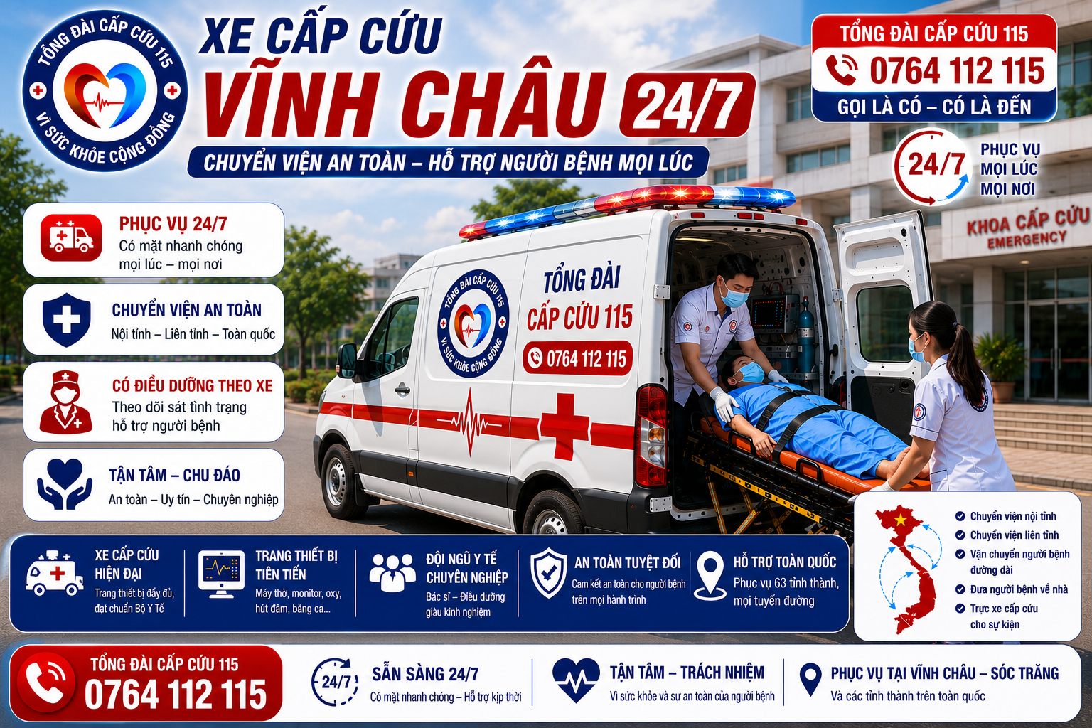 Xe Cấp Cứu Vĩnh Châu 24/7 | Chuyển Viện Nhanh Chóng, An Toàn Toàn Quốc