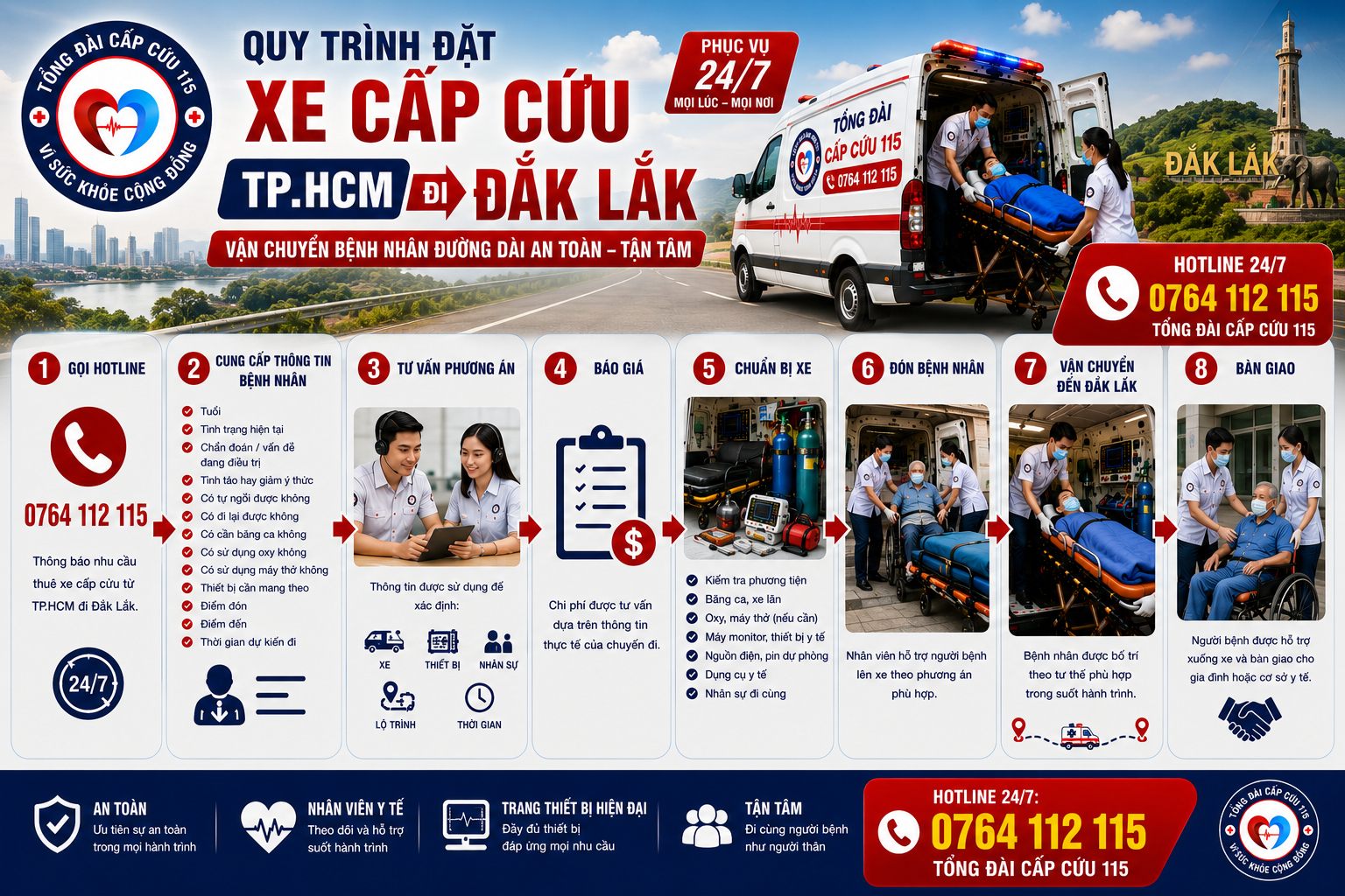 Quy Trình Đặt Xe Cấp Cứu TP.HCM Đi Đắk Lắk