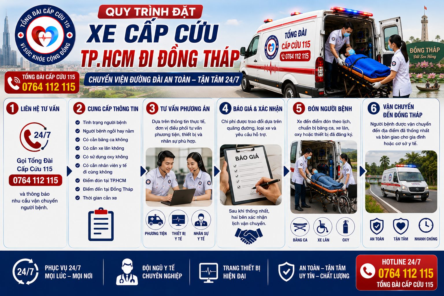 Quy Trình Đặt Xe Cấp Cứu TP.HCM Đi Đồng Tháp