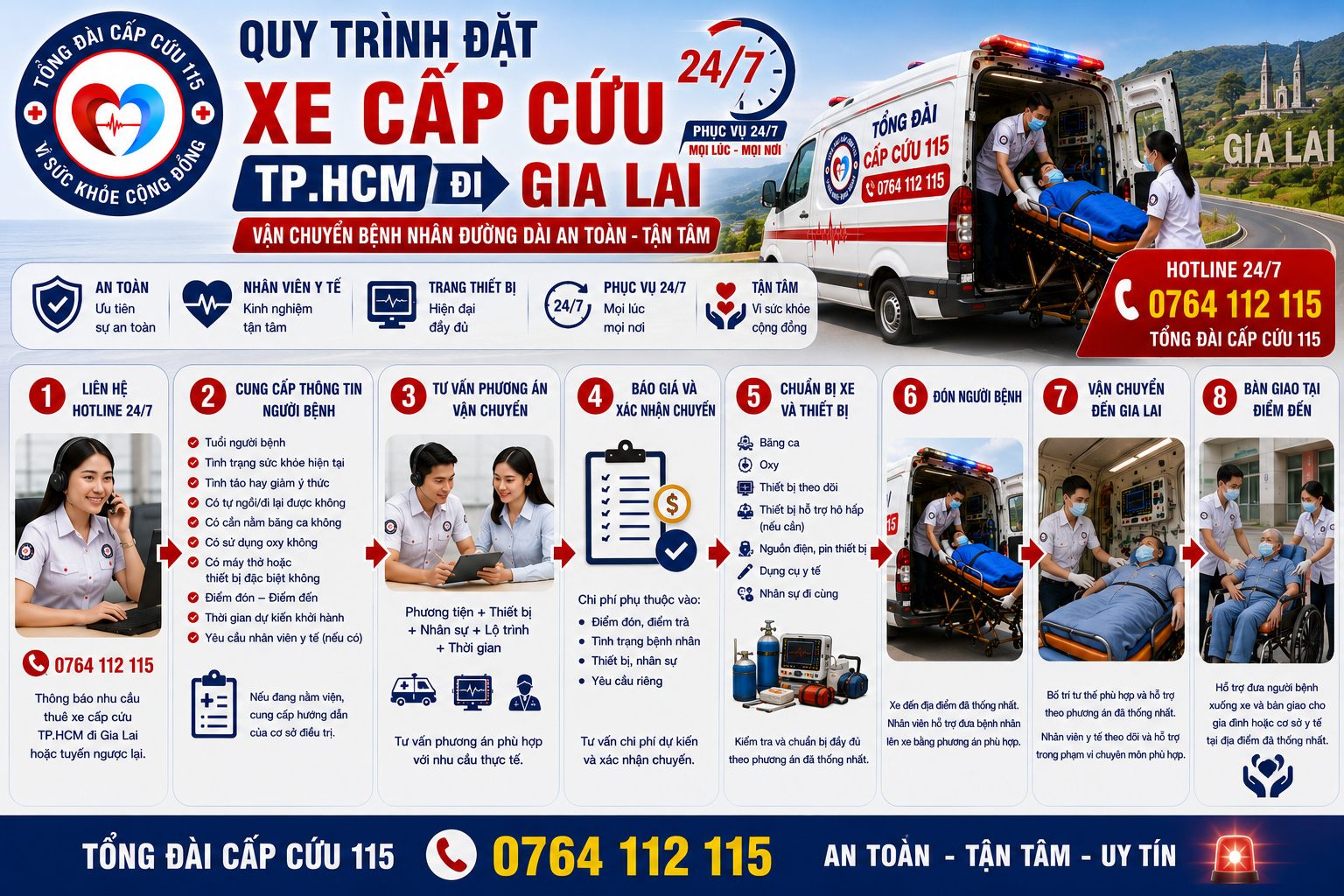 Quy Trình Đặt Xe Cấp Cứu TP.HCM Đi Gia Lai