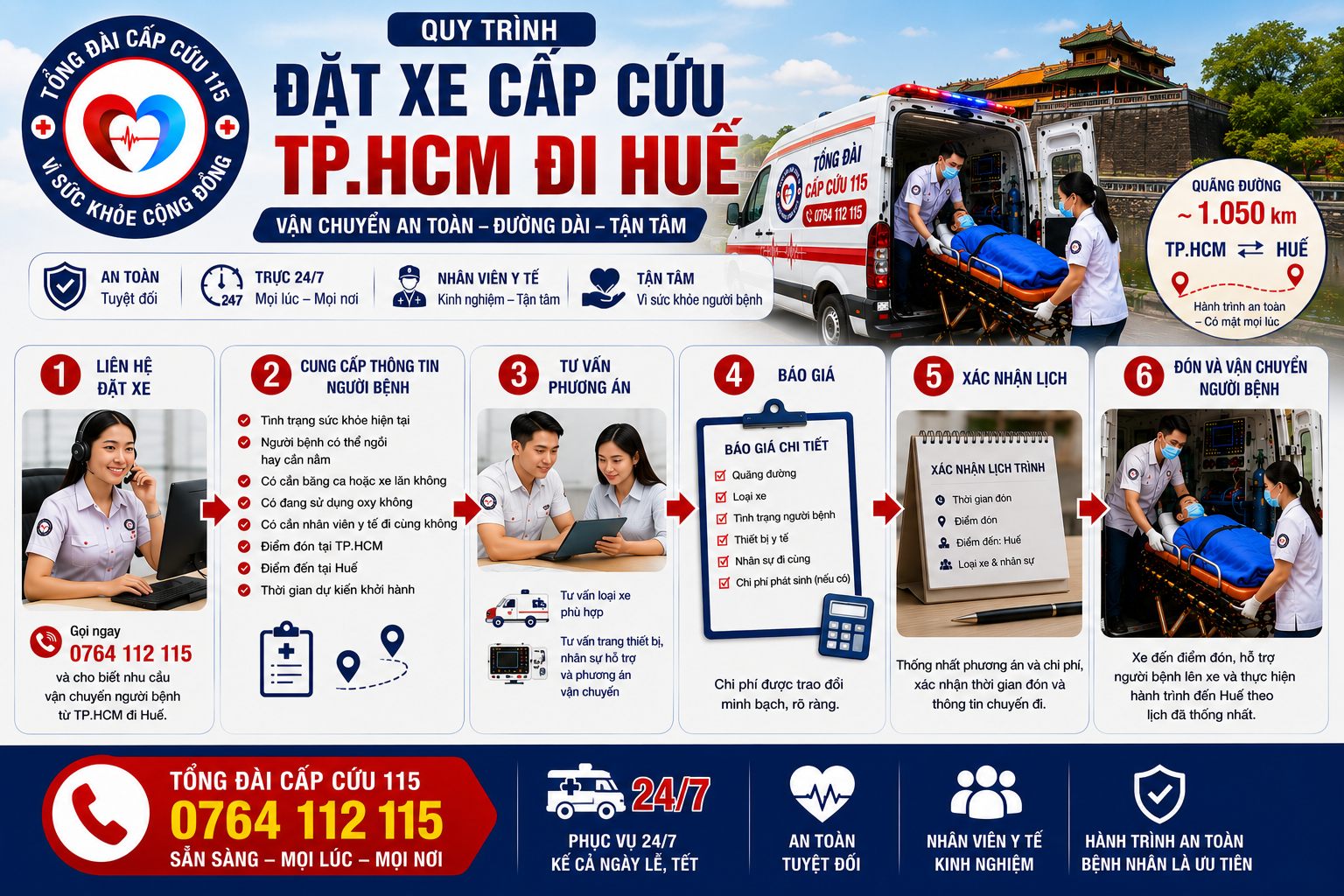 Quy Trình Đặt Xe Cấp Cứu TP.HCM Đi Huế