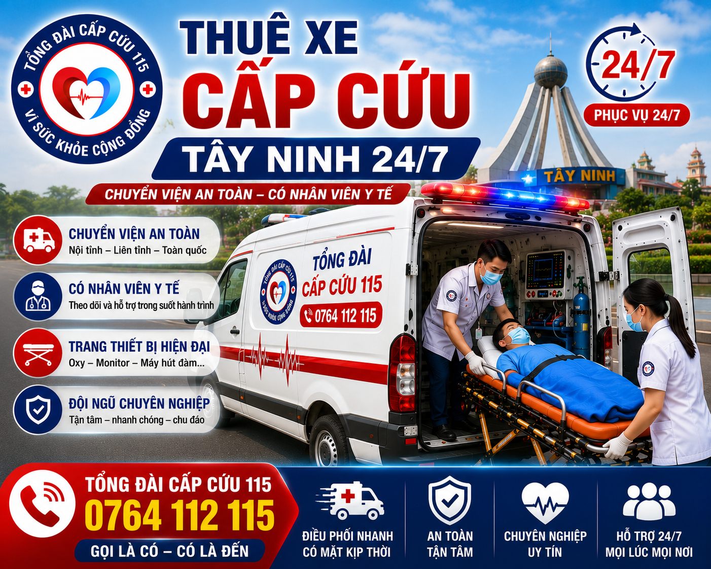 Thuê Xe Cấp Cứu Tây Ninh 24/7 – Chuyển Viện An Toàn