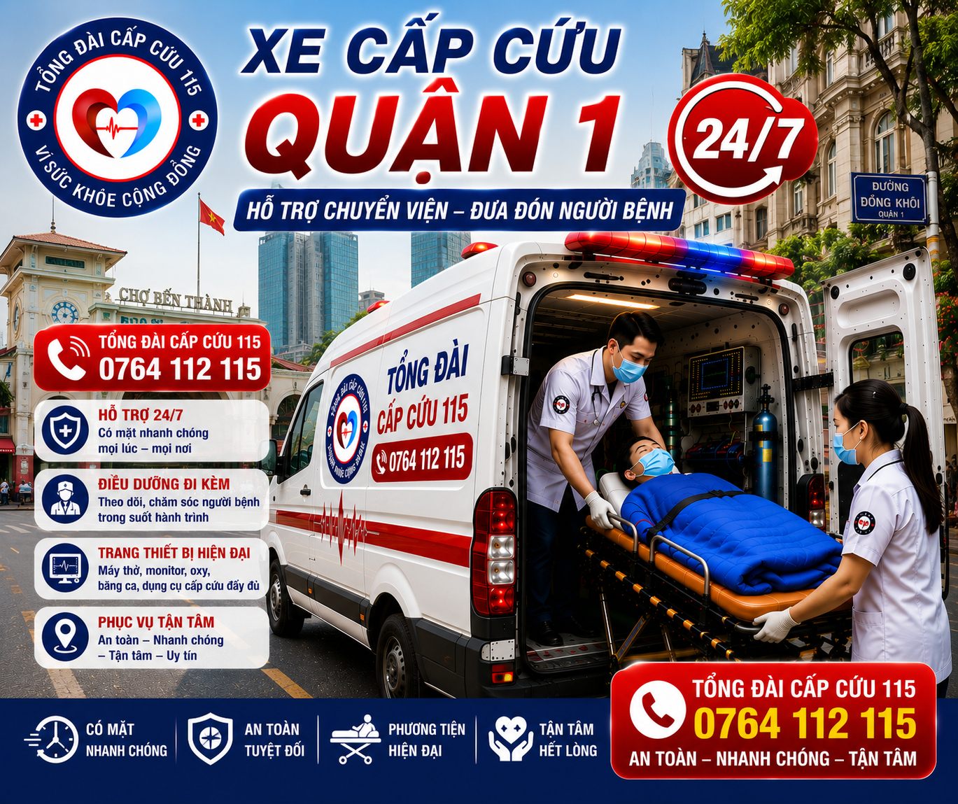 Xe Cấp Cứu Quận 1 24/7 | Chuyển Viện, Đưa Đón Người Bệnh