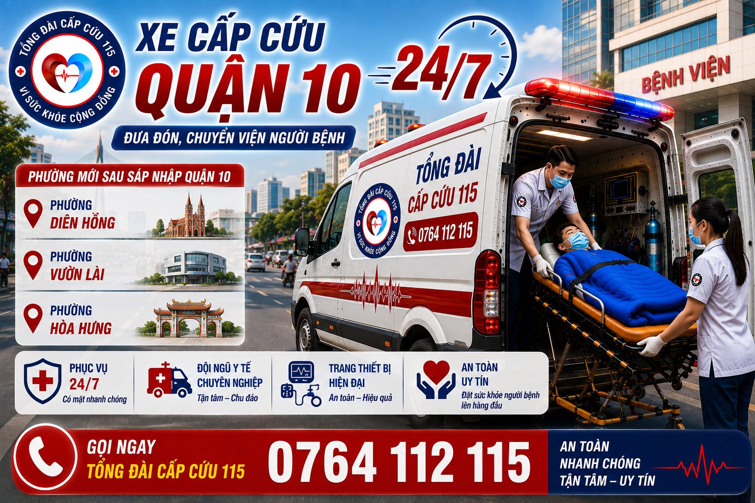 Xe Cấp Cứu Quận 10 24/7 | Đưa Đón, Chuyển Viện Người Bệnh