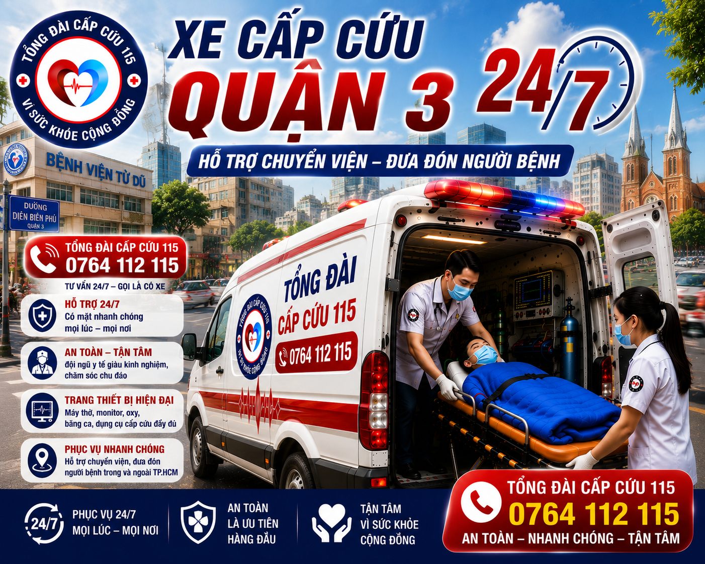 Xe Cấp Cứu Quận 3 24/7 | Chuyển Viện, Đưa Đón Người Bệnh