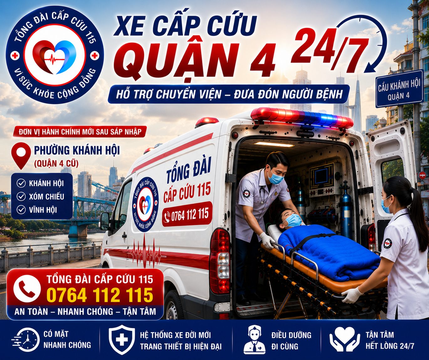 Xe Cấp Cứu Quận 4 24/7 | Chuyển Viện, Đưa Đón Người Bệnh