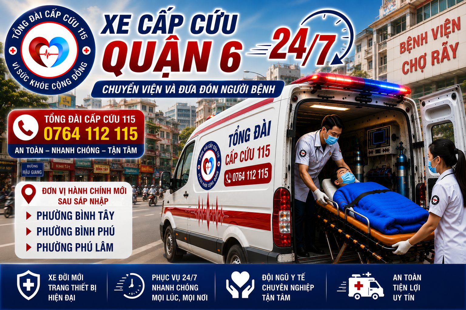 Xe Cấp Cứu Quận 6 24/7 | Chuyển Viện, Đưa Đón Người Bệnh