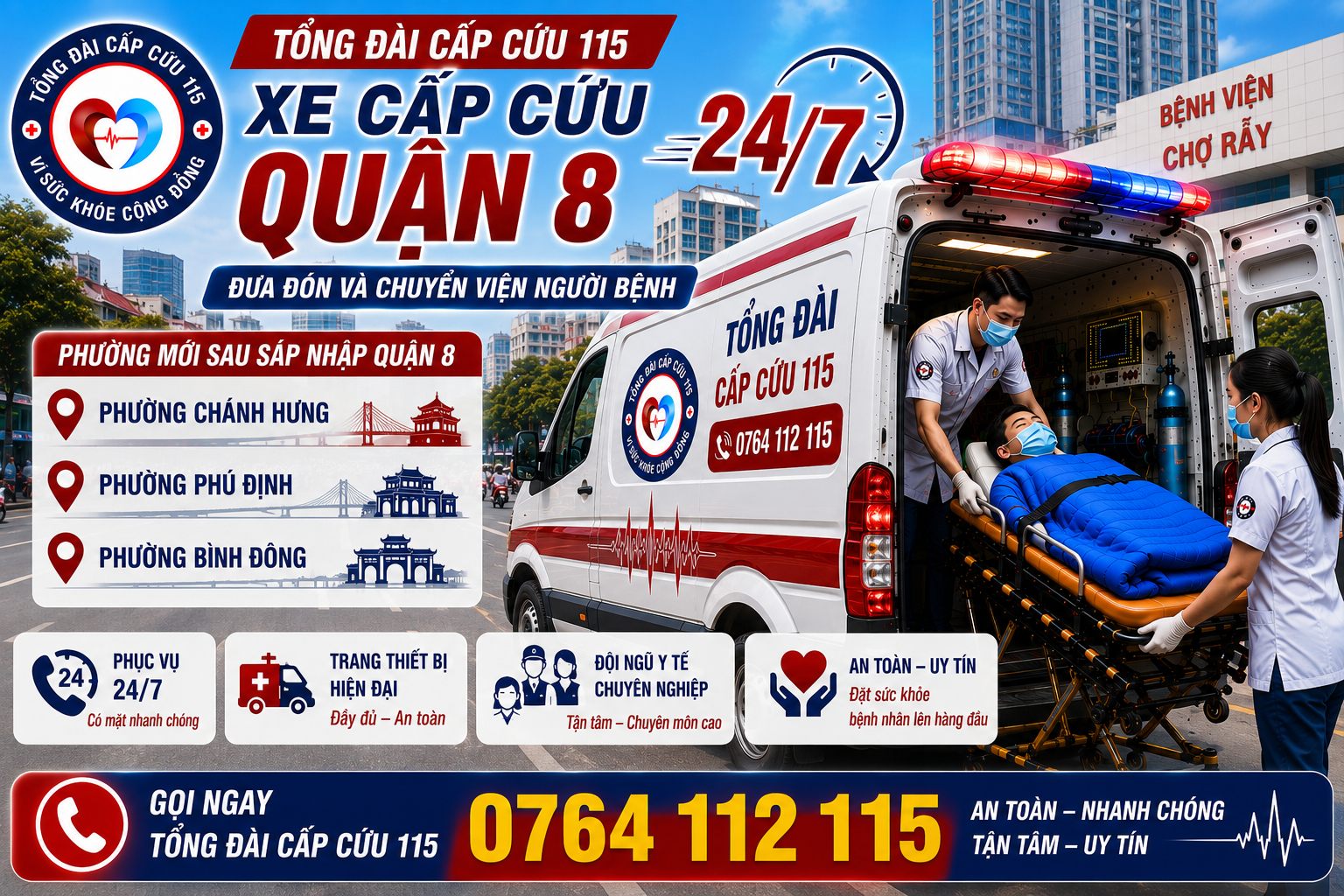 Xe Cấp Cứu Quận 8 24/7 | Chuyển Viện, Đưa Đón Người Bệnh