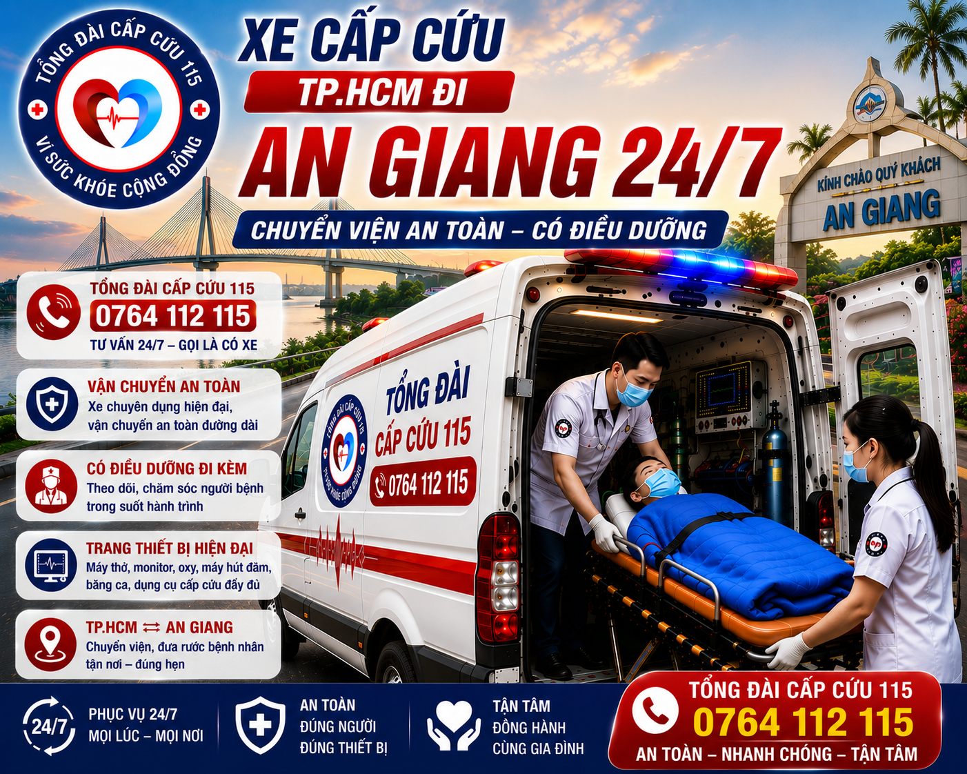 Xe Cấp Cứu TP.HCM Đi An Giang 24/7 | Chuyển Viện An Toàn