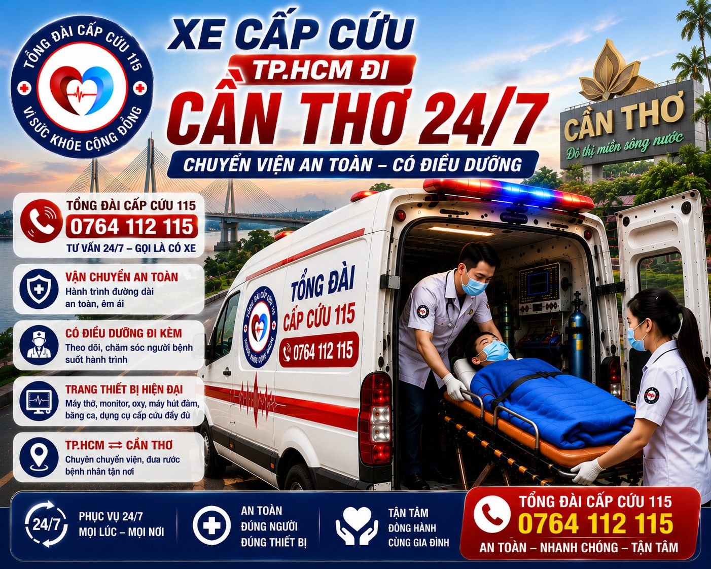 Xe Cấp Cứu TP.HCM Đi Cần Thơ 24/7 | Chuyển Viện An Toàn